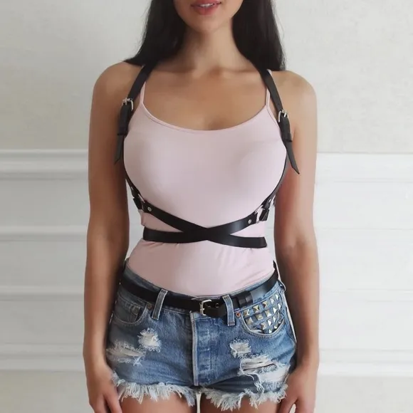 Men Women Harness Suspender Chest Belt FA Leather