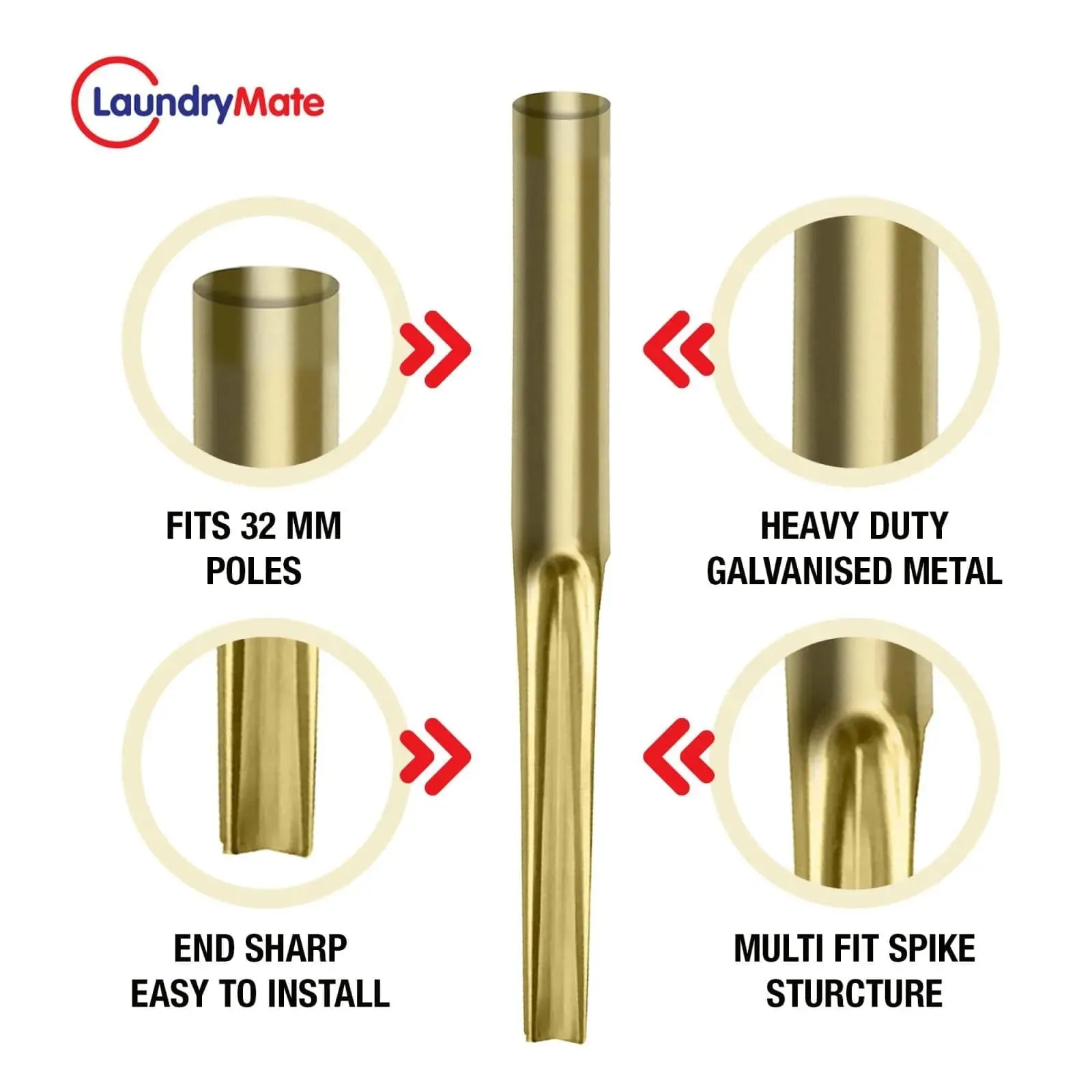 Metal Ground Spike with 32mm Socket for Rotary Airers and Parasols