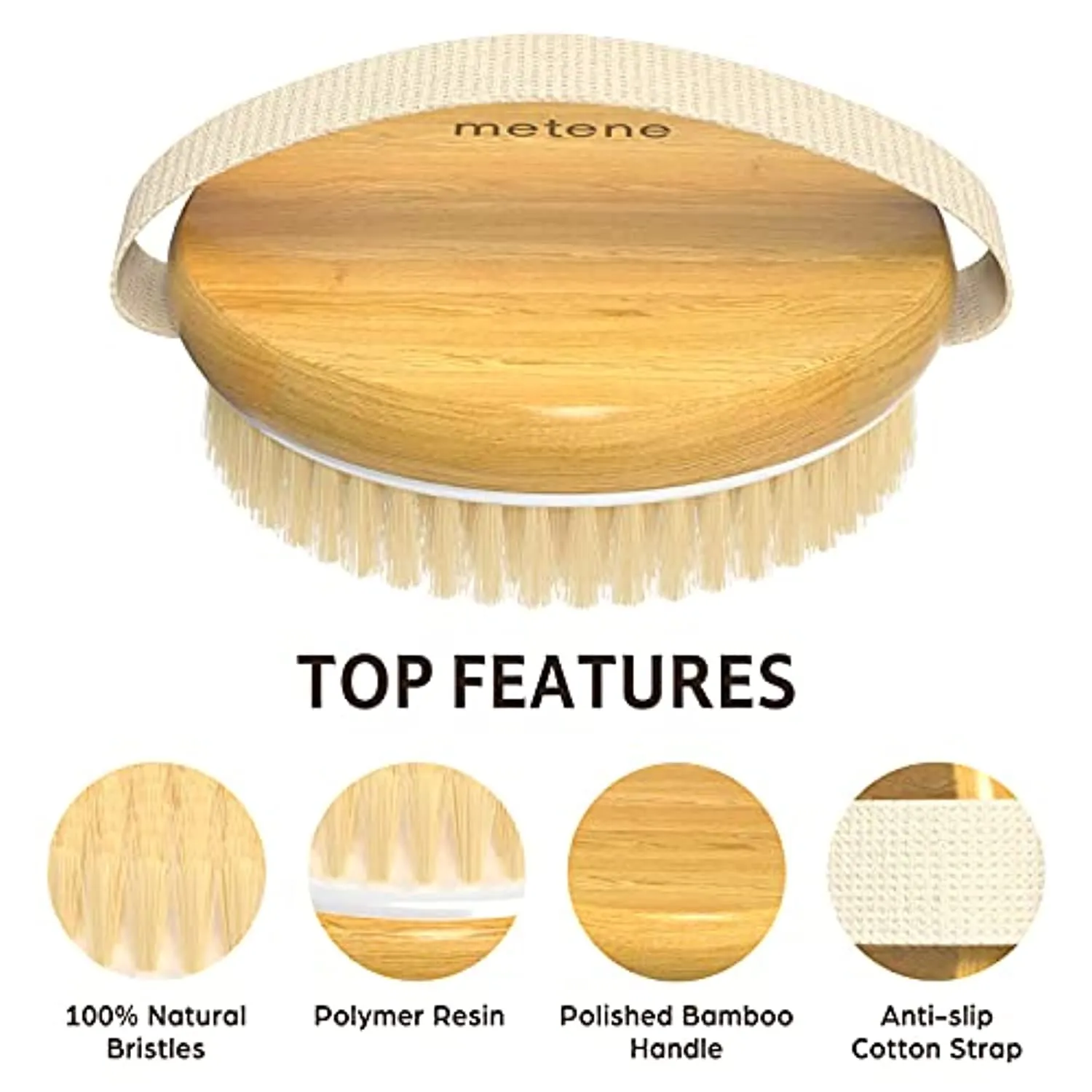 Metene 2 Pack Bamboo Dry Body Brushes, Shower Brush Wet and Dry Brushing, Dry brush for Cellulite and Lymphatic, Body Scrubber with Soft and Stiff Bristles, Suitable for All Kinds of Skin