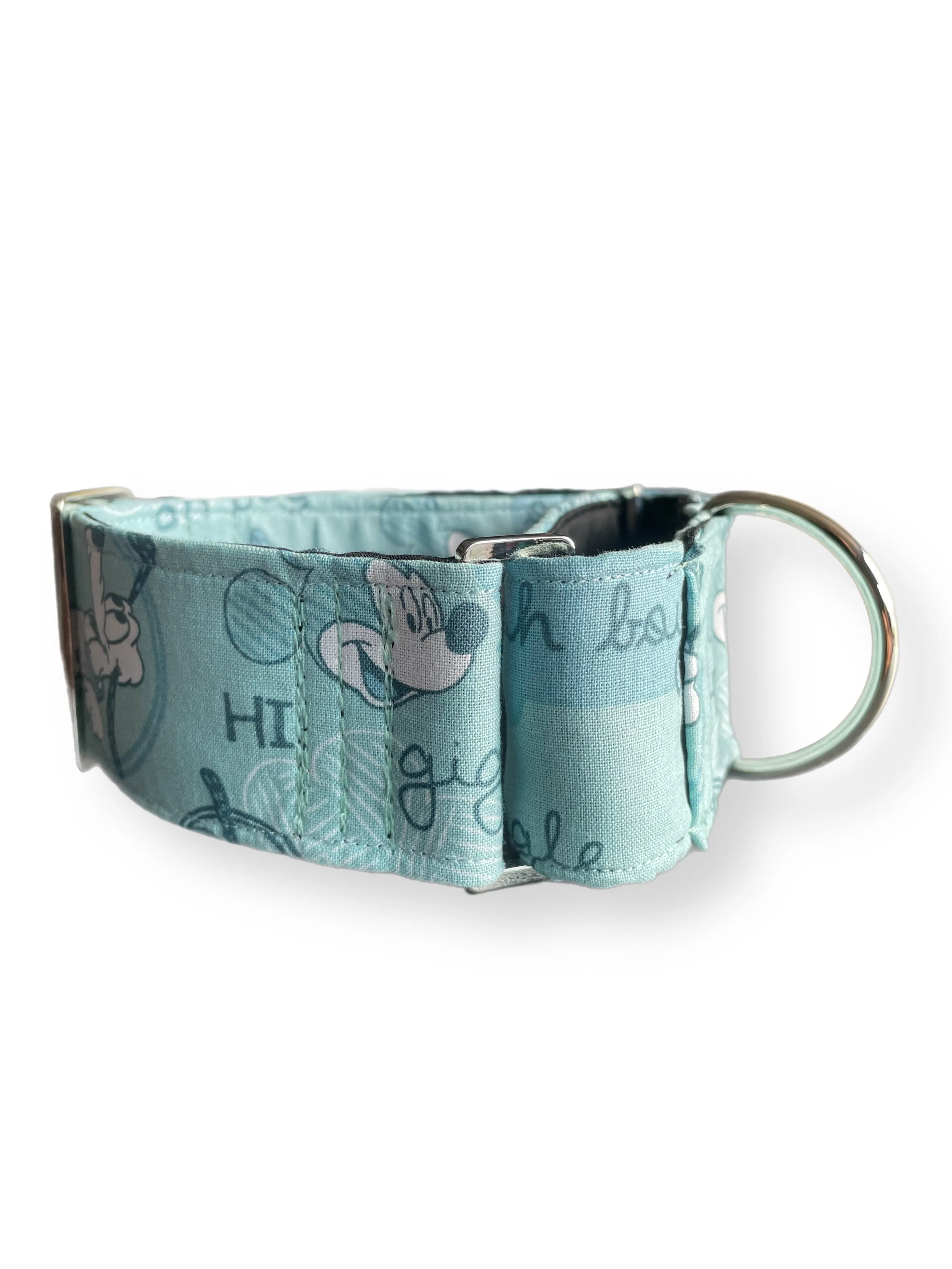 Mickey Mouse & Pluto on a soft sage, wide greyhound and whippet Martingale collar cotton super soft