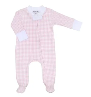 Mini Checks Zip Footie - Pink || Magnolia Baby
