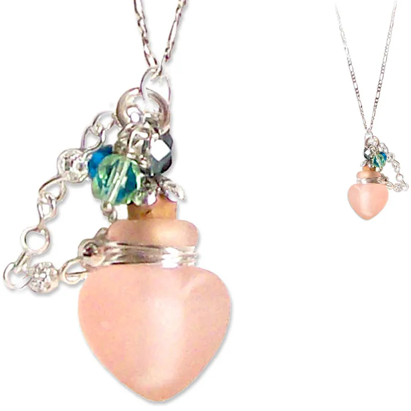 Mini frosted glass handmade Heart bottle keepsake cork vial cremation urn ashes oil perfume - U PICK