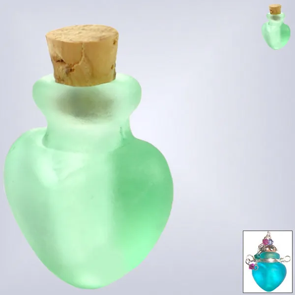 Mini frosted glass handmade Heart bottle keepsake cork vial cremation urn ashes oil perfume - U PICK