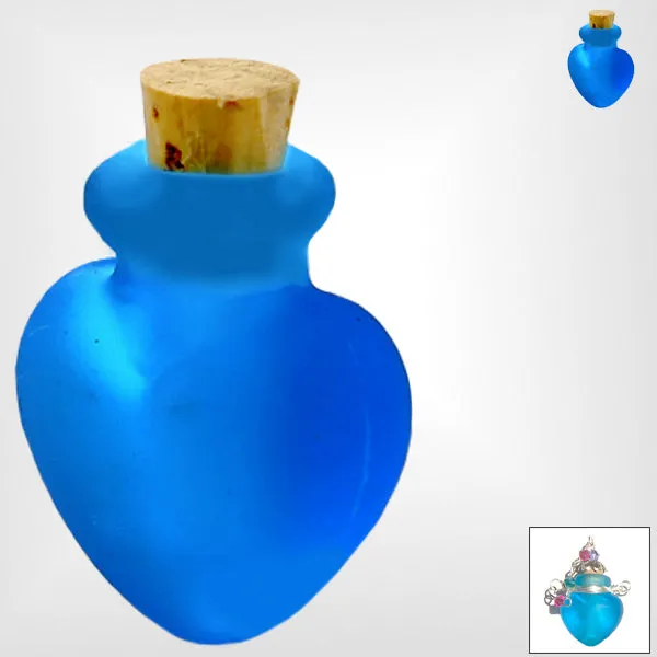 Mini frosted glass handmade Heart bottle keepsake cork vial cremation urn ashes oil perfume - U PICK