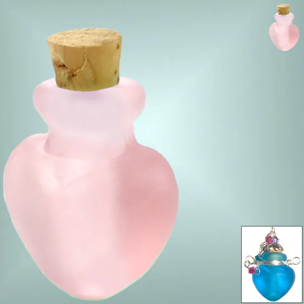 Mini frosted glass handmade Heart bottle keepsake cork vial cremation urn ashes oil perfume - U PICK