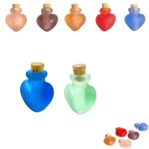 Mini frosted glass handmade Heart bottle keepsake cork vial cremation urn ashes oil perfume - U PICK