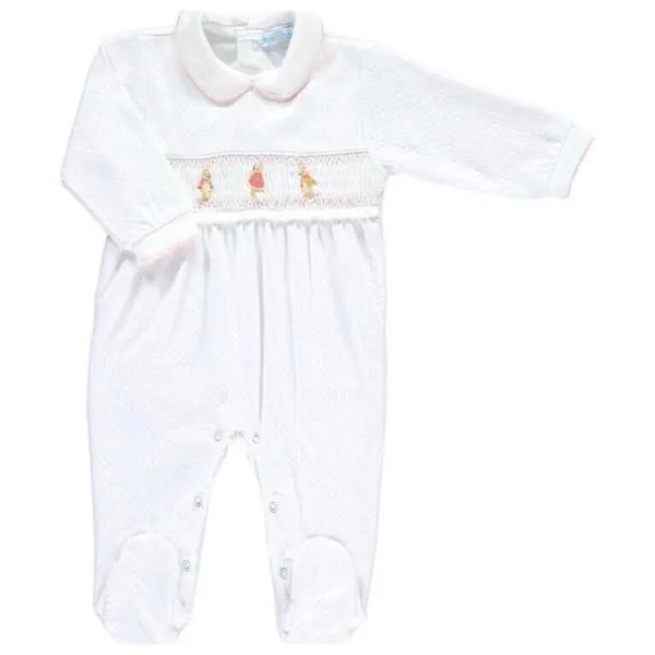 MINI-LA-MODE - Flopsy Mopsy Jacquard Smocked Footsie - White
