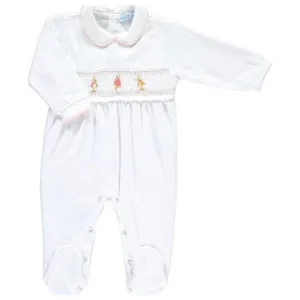 MINI-LA-MODE - Flopsy Mopsy Jacquard Smocked Footsie - White