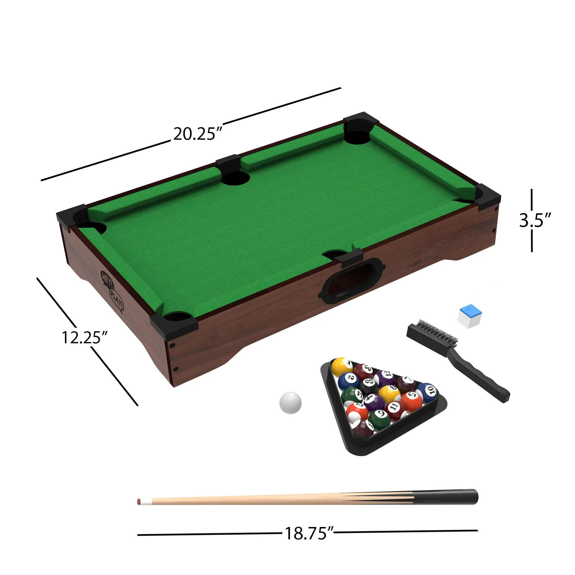 Mini Tabletop Pool Set- Billiards Game Includes Game Balls Sticks Chalk Brush and Triangle-Portable and Fun for the Whole Family by Hey! Play!(Green)