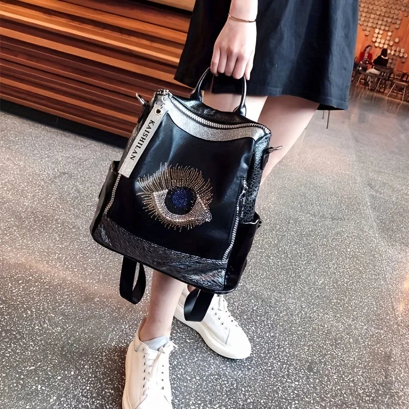 Mini Trendy Rhinestone Decor Backpack, Anti-Theft Convertible Daypack, Women's Fashion Travel Knapsack & Shoulder Purse