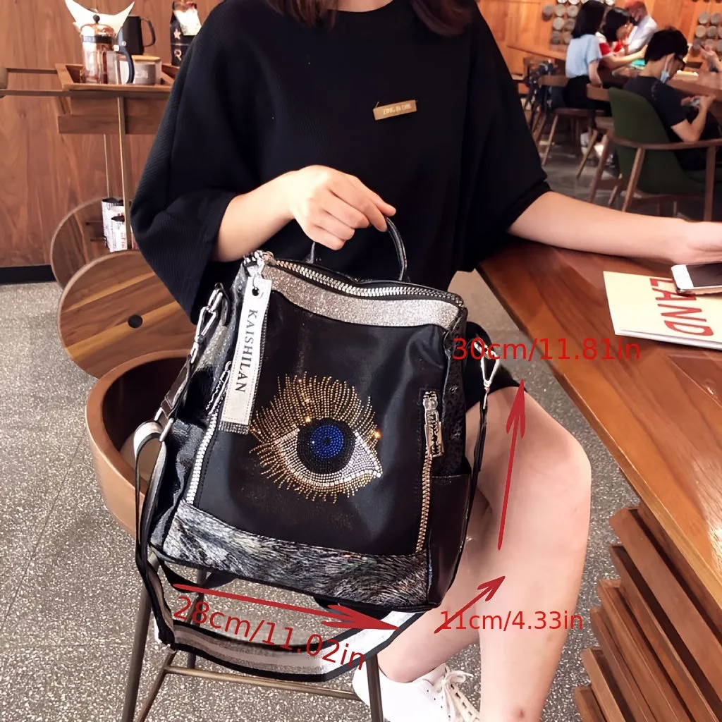Mini Trendy Rhinestone Decor Backpack, Anti-Theft Convertible Daypack, Women's Fashion Travel Knapsack & Shoulder Purse