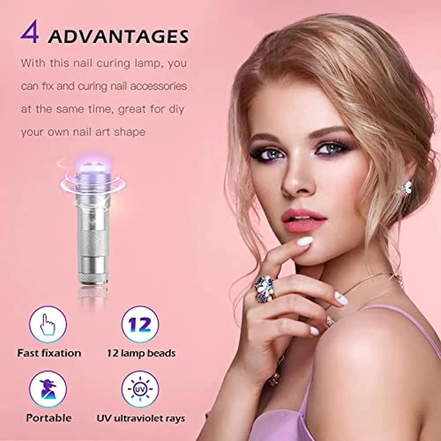 Mini UV Nail Lamp Presser, Silicone Nail Press Light, Handheld LED Nail Curing Lamp Nail Dryer with Silicone Head for Quick Nail Touch-Ups,Nail Press Flashlight Tool for Women Girl Manicure Decor