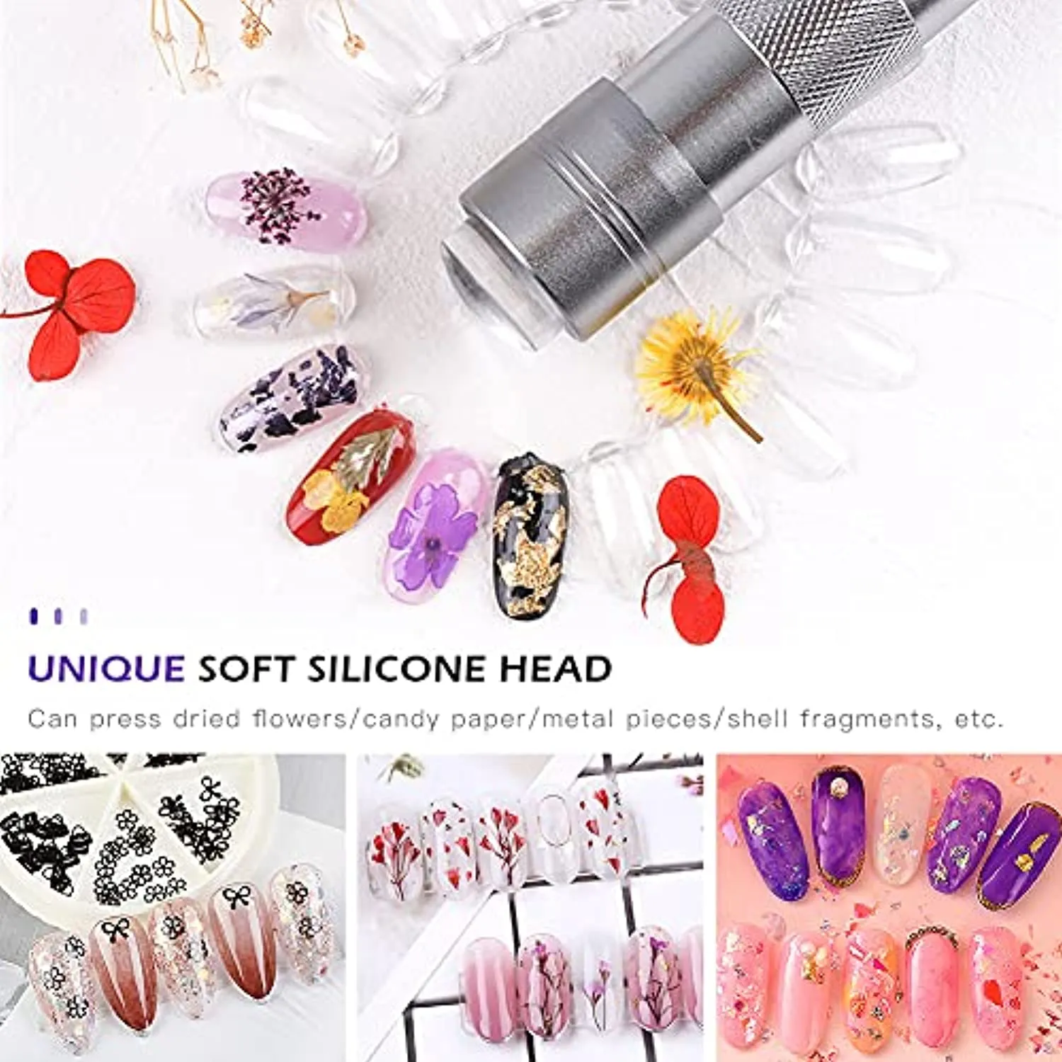 Mini UV Nail Lamp Presser, Silicone Nail Press Light, Handheld LED Nail Curing Lamp Nail Dryer with Silicone Head for Quick Nail Touch-Ups,Nail Press Flashlight Tool for Women Girl Manicure Decor