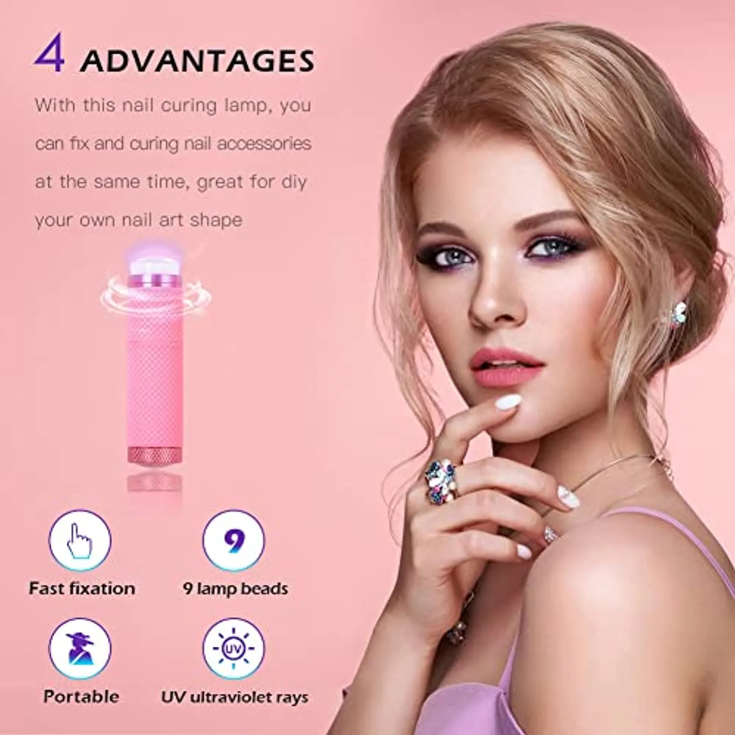 Mini UV Nail Lamp Presser, Silicone Nail Press Light, Handheld LED Nail Curing Lamp Nail Dryer with Silicone Head for Quick Nail Touch-Ups,Nail Press Flashlight Tool for Women Girl Manicure Decor