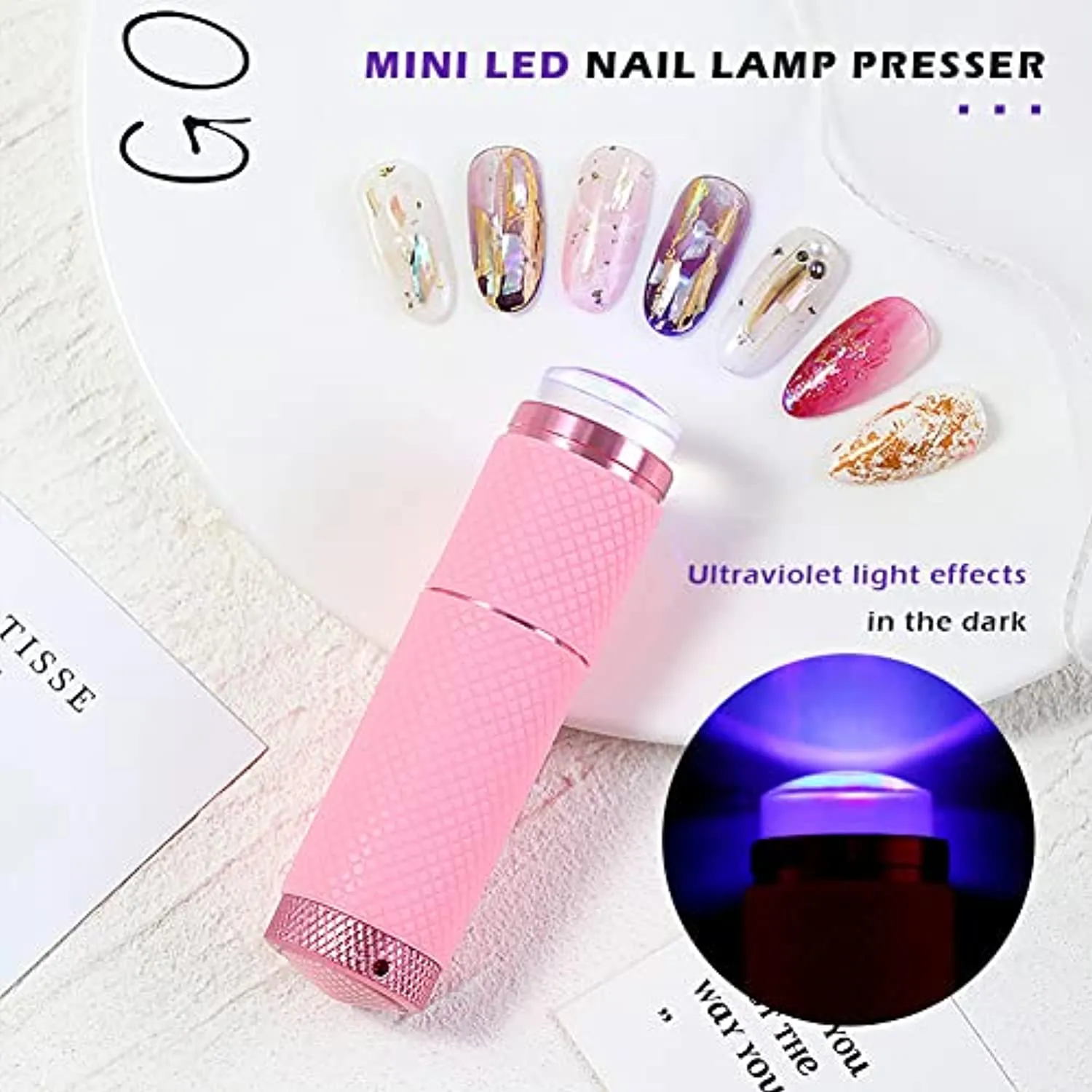 Mini UV Nail Lamp Presser, Silicone Nail Press Light, Handheld LED Nail Curing Lamp Nail Dryer with Silicone Head for Quick Nail Touch-Ups,Nail Press Flashlight Tool for Women Girl Manicure Decor