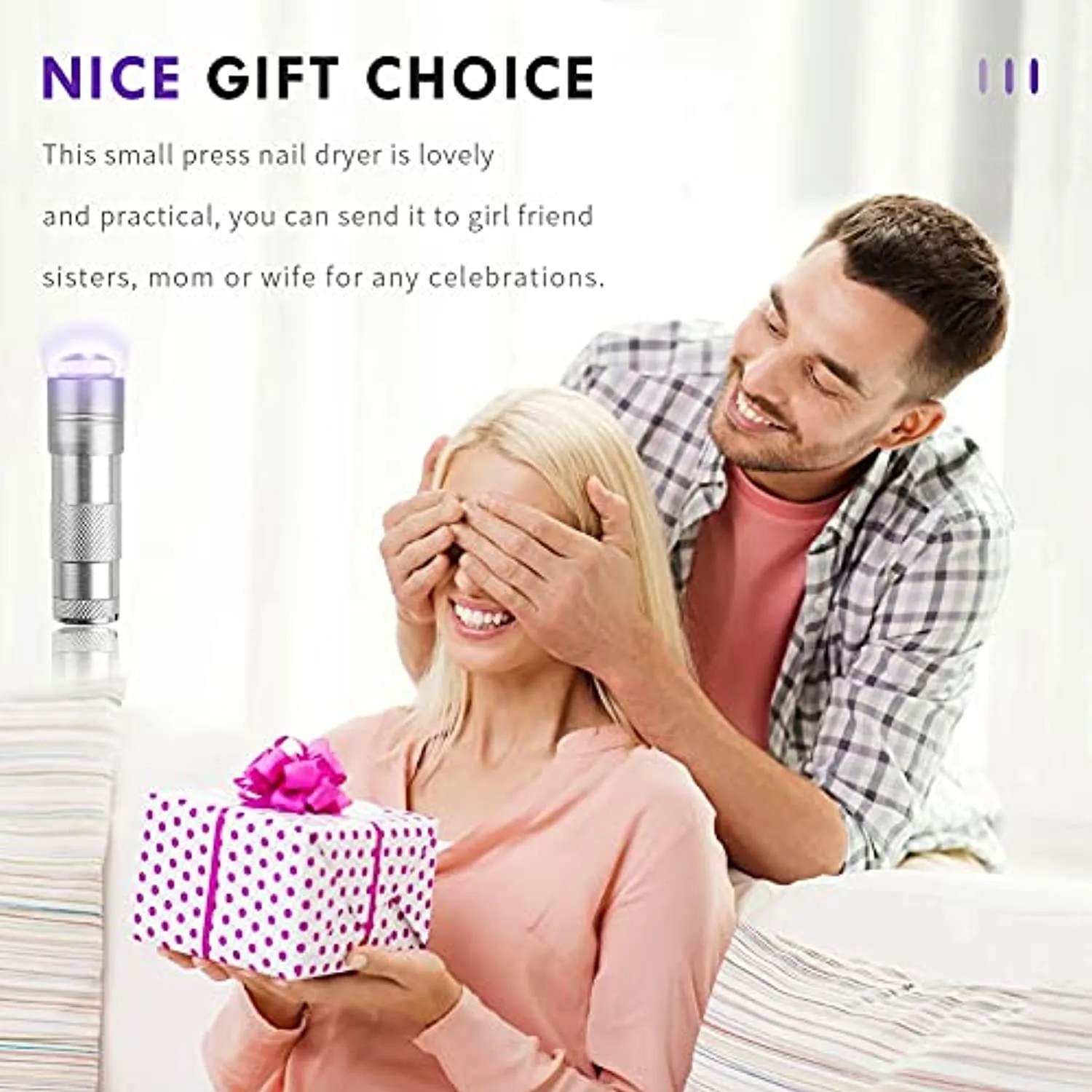 Mini UV Nail Lamp Presser, Silicone Nail Press Light, Handheld LED Nail Curing Lamp Nail Dryer with Silicone Head for Quick Nail Touch-Ups,Nail Press Flashlight Tool for Women Girl Manicure Decor