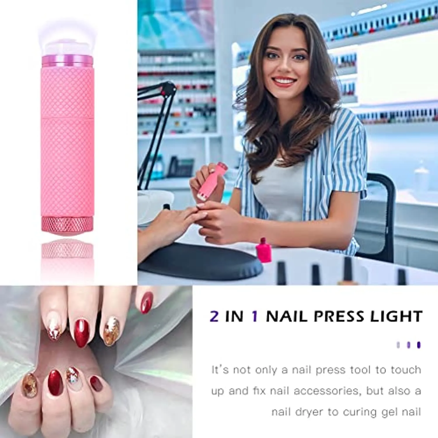 Mini UV Nail Lamp Presser, Silicone Nail Press Light, Handheld LED Nail Curing Lamp Nail Dryer with Silicone Head for Quick Nail Touch-Ups,Nail Press Flashlight Tool for Women Girl Manicure Decor