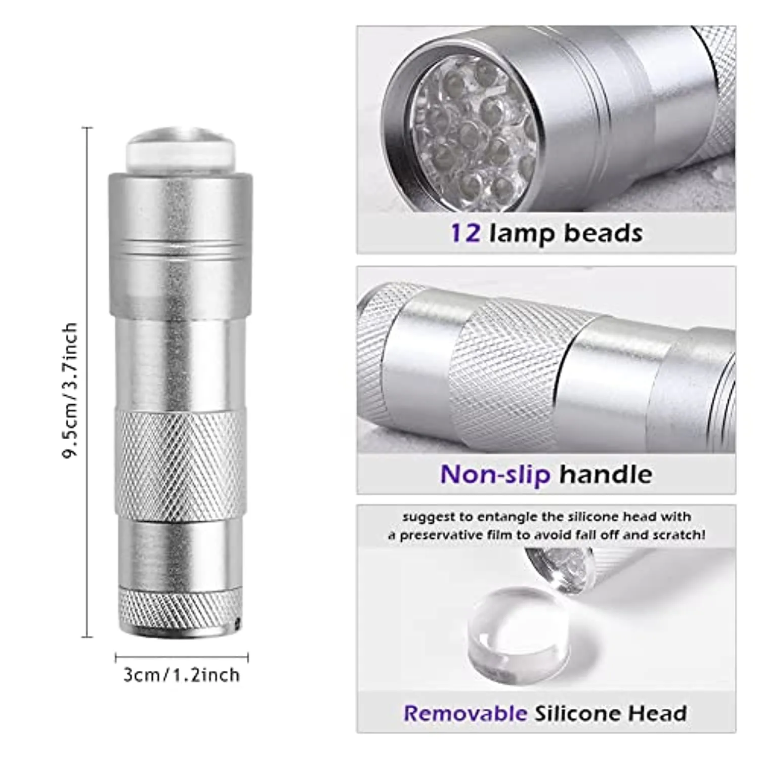 Mini UV Nail Lamp Presser, Silicone Nail Press Light, Handheld LED Nail Curing Lamp Nail Dryer with Silicone Head for Quick Nail Touch-Ups,Nail Press Flashlight Tool for Women Girl Manicure Decor
