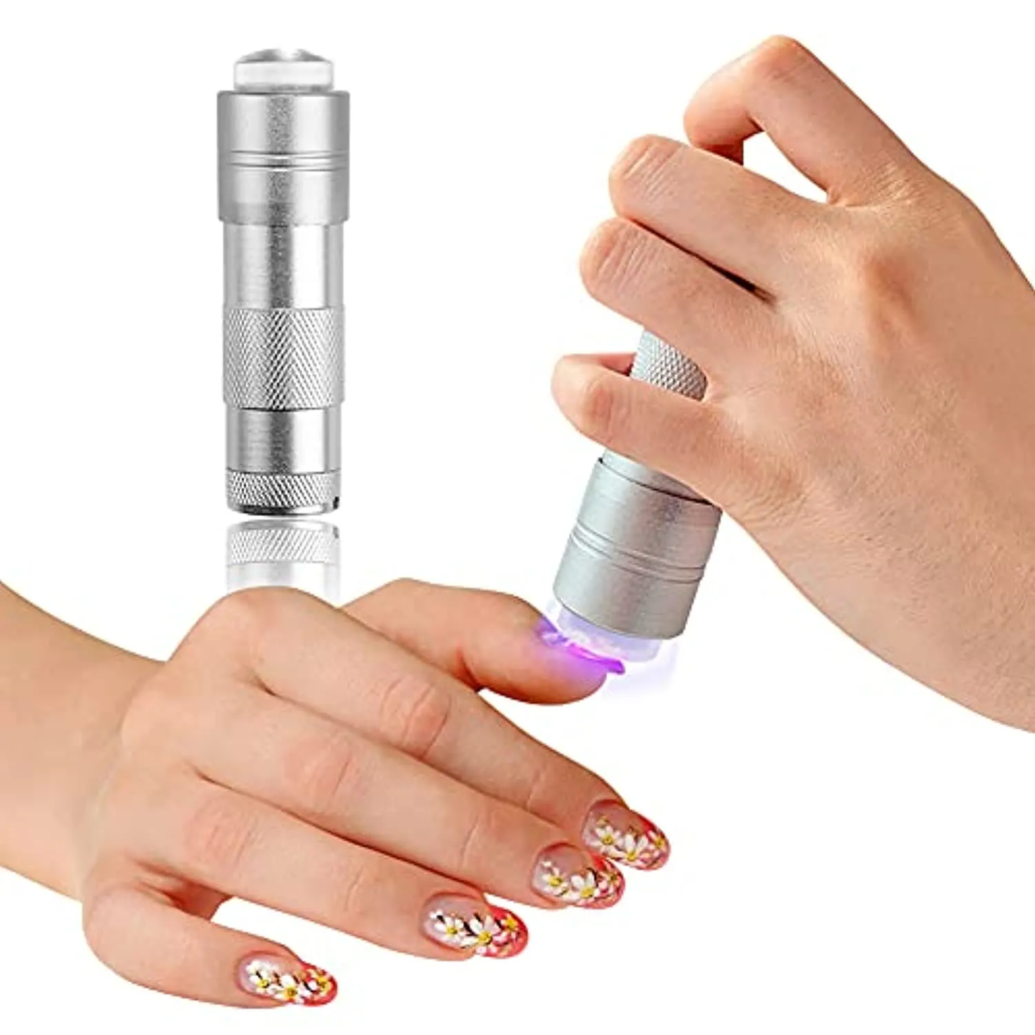 Mini UV Nail Lamp Presser, Silicone Nail Press Light, Handheld LED Nail Curing Lamp Nail Dryer with Silicone Head for Quick Nail Touch-Ups,Nail Press Flashlight Tool for Women Girl Manicure Decor