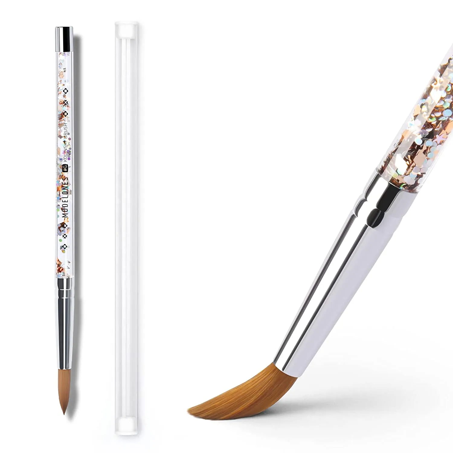 Modelones Kolinsky Acrylic Nail Brush, Nail Art Brushes for Acrylic Application, 100% Pure Kolinsky Sable Hair, Liquid Glitters Handle, valentine Nail Art Brush (Size 8)