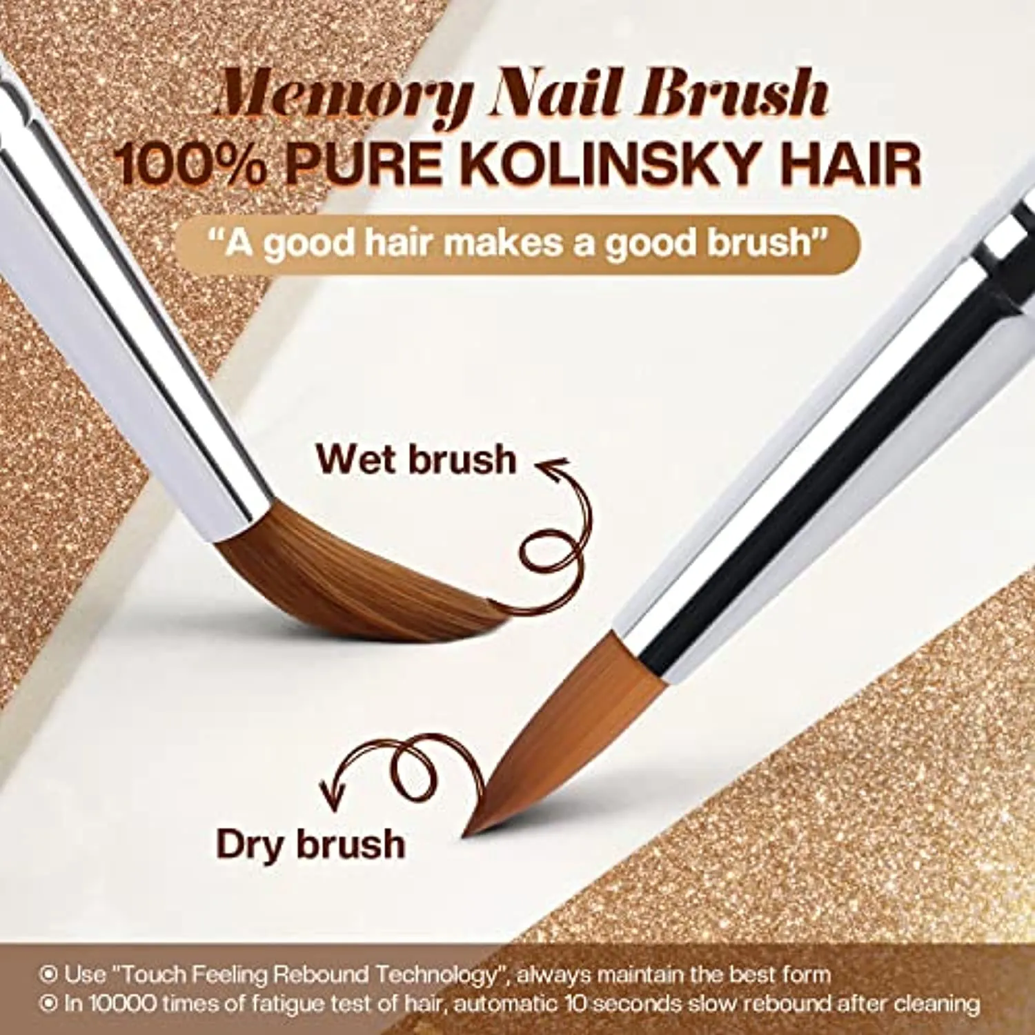 Modelones Kolinsky Acrylic Nail Brush, Nail Art Brushes for Acrylic Application, 100% Pure Kolinsky Sable Hair, Liquid Glitters Handle, valentine Nail Art Brush (Size 8)