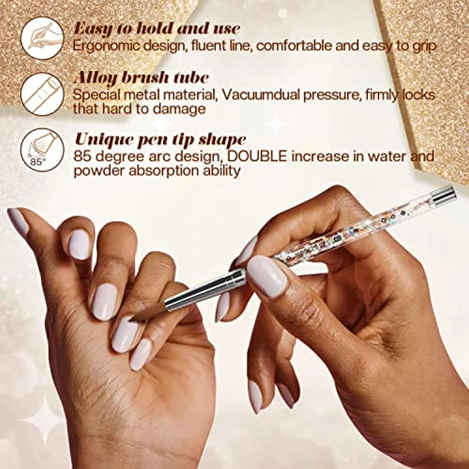 Modelones Kolinsky Acrylic Nail Brush, Nail Art Brushes for Acrylic Application, 100% Pure Kolinsky Sable Hair, Liquid Glitters Handle, valentine Nail Art Brush (Size 8)