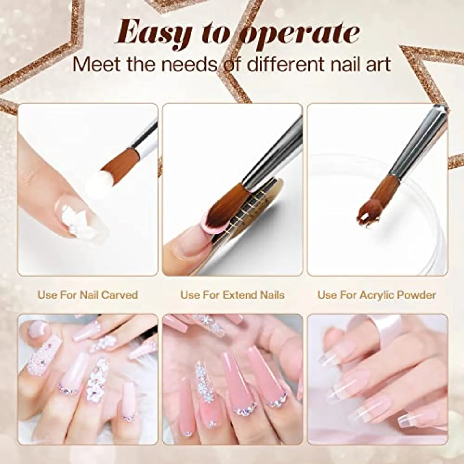 Modelones Kolinsky Acrylic Nail Brush, Nail Art Brushes for Acrylic Application, 100% Pure Kolinsky Sable Hair, Liquid Glitters Handle, valentine Nail Art Brush (Size 8)
