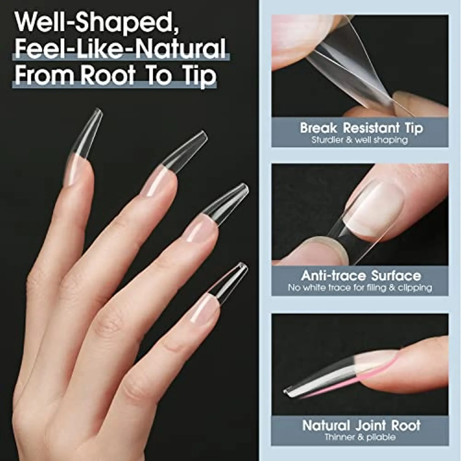 Modelones Nail Tips and Glue Gel Kit, Acrylic Nail Kit 4 in 1 Nail Glue Gel, Ultra-Portable LED Nail Lamp, with 500Pcs Coffin Nail, Nail Prep Dehydrate, and Extension DIY Nail Art Tools All-In-One Gel Nail Extension Kit