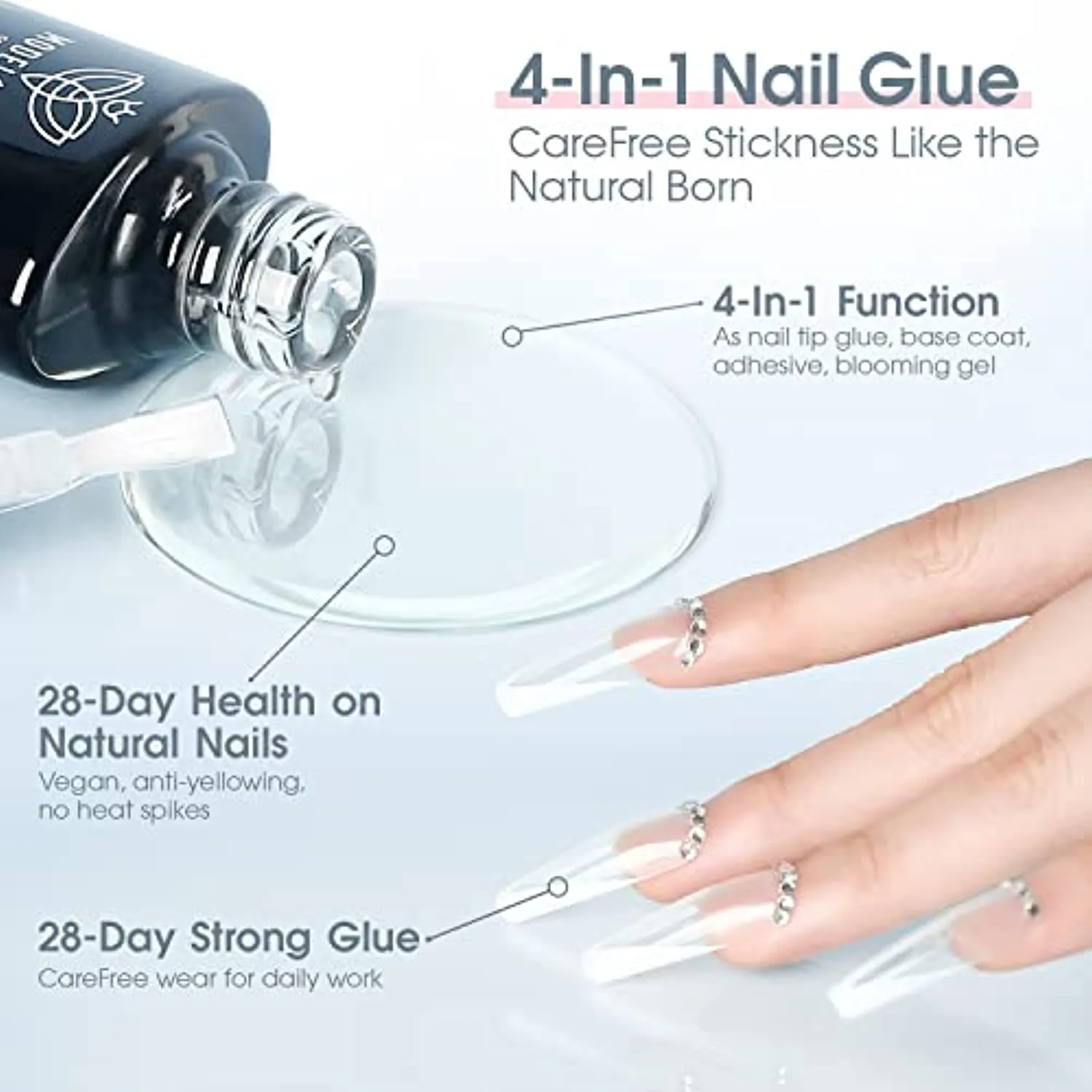 Modelones Nail Tips and Glue Gel Kit, Acrylic Nail Kit 4 in 1 Nail Glue Gel, Ultra-Portable LED Nail Lamp, with 500Pcs Coffin Nail, Nail Prep Dehydrate, and Extension DIY Nail Art Tools All-In-One Gel Nail Extension Kit