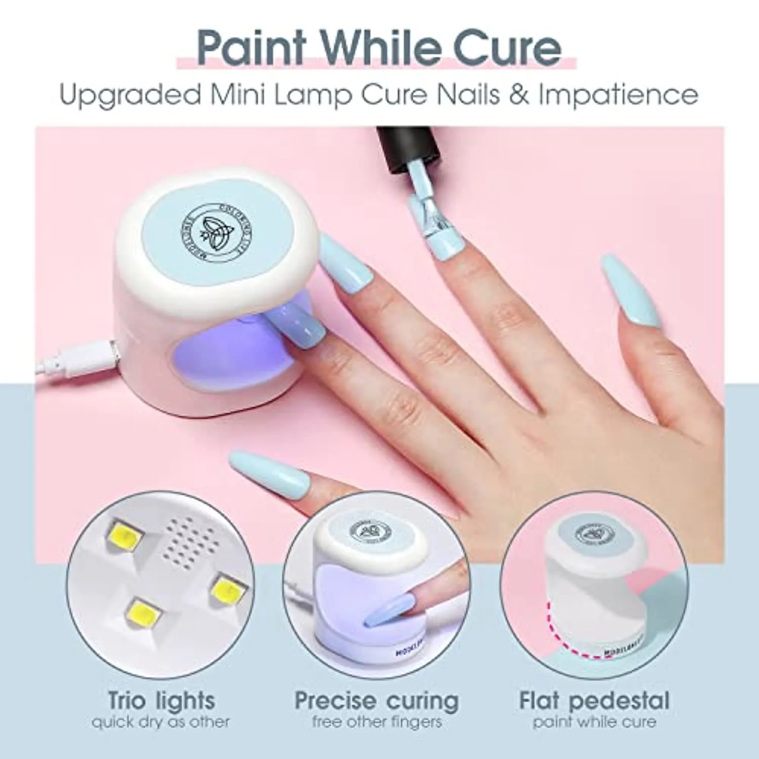 Modelones Nail Tips and Glue Gel Kit, Acrylic Nail Kit 4 in 1 Nail Glue Gel, Ultra-Portable LED Nail Lamp, with 500Pcs Coffin Nail, Nail Prep Dehydrate, and Extension DIY Nail Art Tools All-In-One Gel Nail Extension Kit