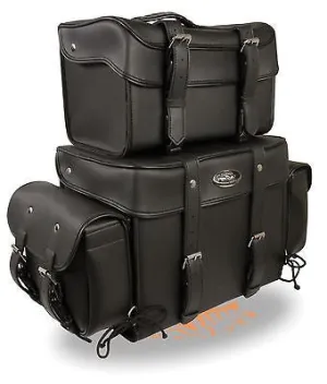 MOTORCYCLE LARGE FOUR PEICE PVC TOURING TRAVEL BAG PACK WATER PROOF W/RAIN COVER