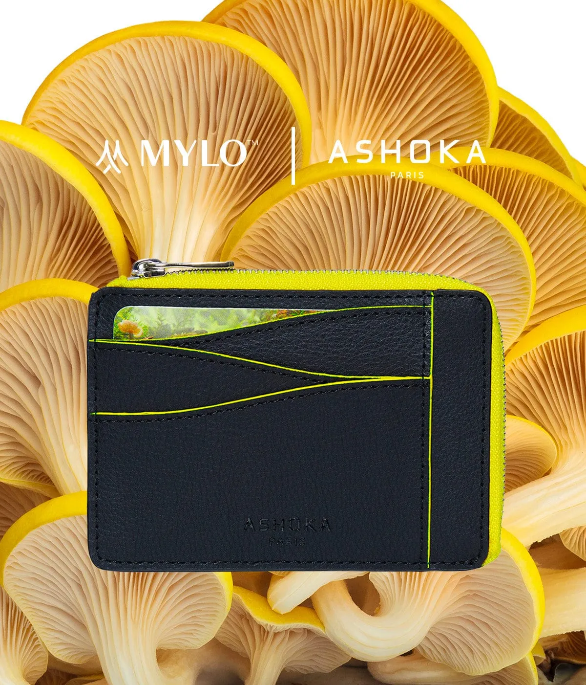 Mylo™️ Vegan Mushroom Leather Large Zipped Card Holder | Yellow