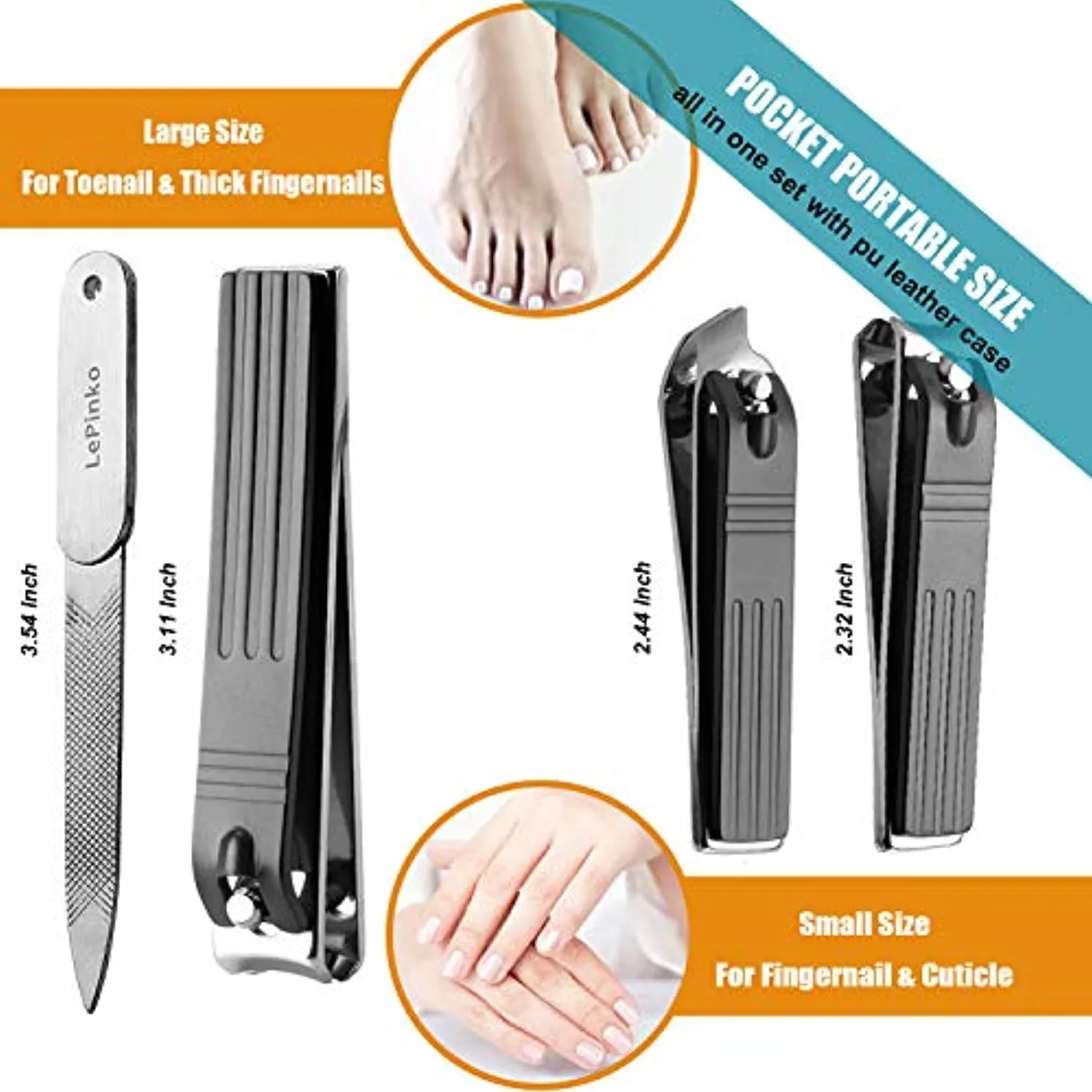 Nail Clippers Set, Best Gifts for Women Men Mom Dad Girl Boy Seniors Stocking Stuffers, Stainless Steel Nail Care Kit with Nail File, Toenail Fingernail Acrylic Cuticle Cutter, Portable Pouch 5PCS