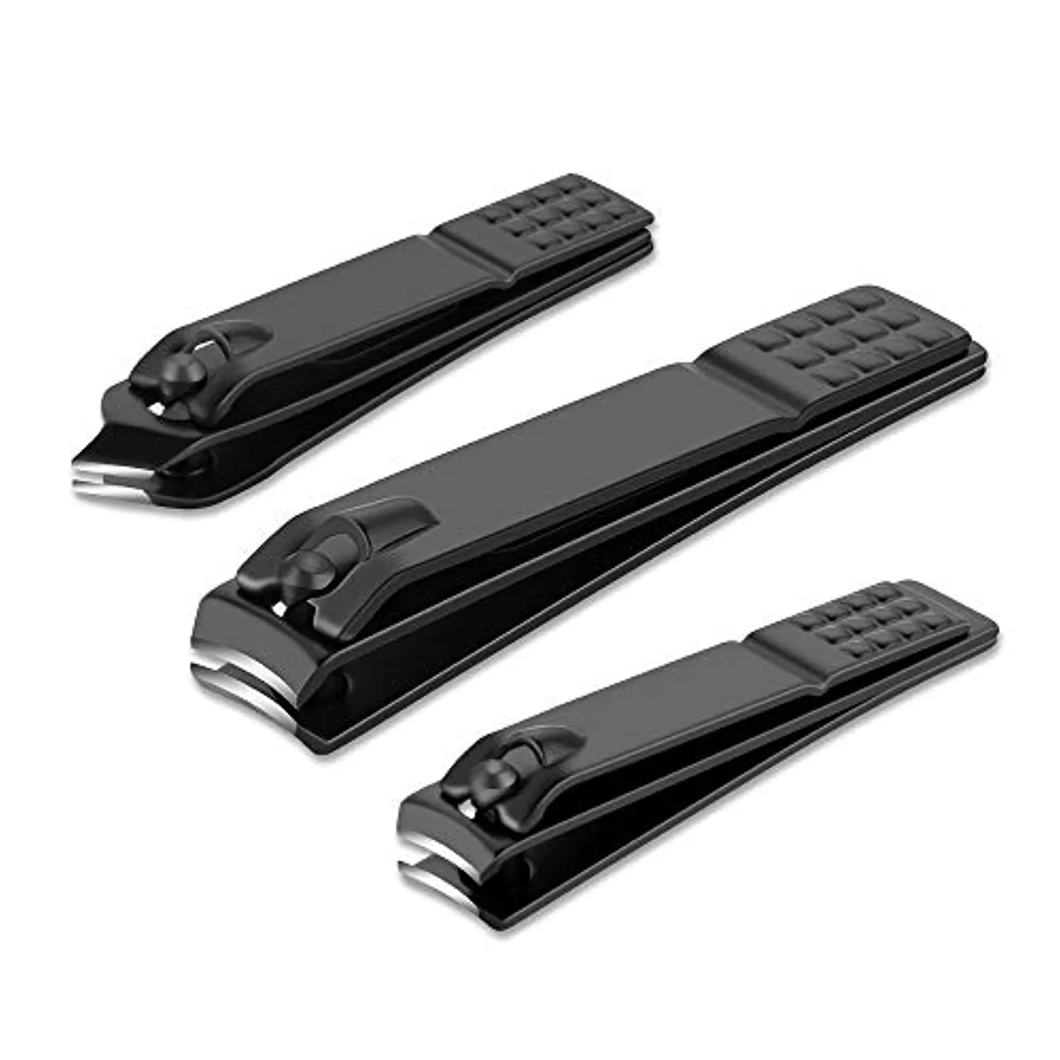 Nail Clippers Set Black Matte Stainless Steel Fingernail & Thick Toenail & Ingrown Nail Clippers, Perfect 3 pcs Nail Clippers Cutter for Men and Women (Black-3Pcs)