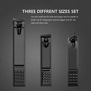 Nail Clippers Set Black Matte Stainless Steel Fingernail & Thick Toenail & Ingrown Nail Clippers, Perfect 3 pcs Nail Clippers Cutter for Men and Women (Black-3Pcs)