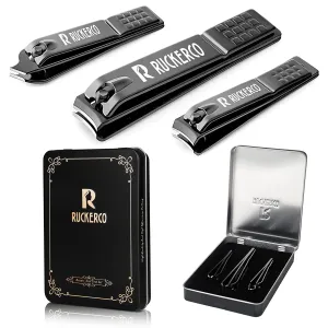 Nail clippers set matte stainless steel 3 pcs fingernail clippers &slant edg Toenail Clipper Cutter Metal Case .The best gift nail clippers for men and women (Black)