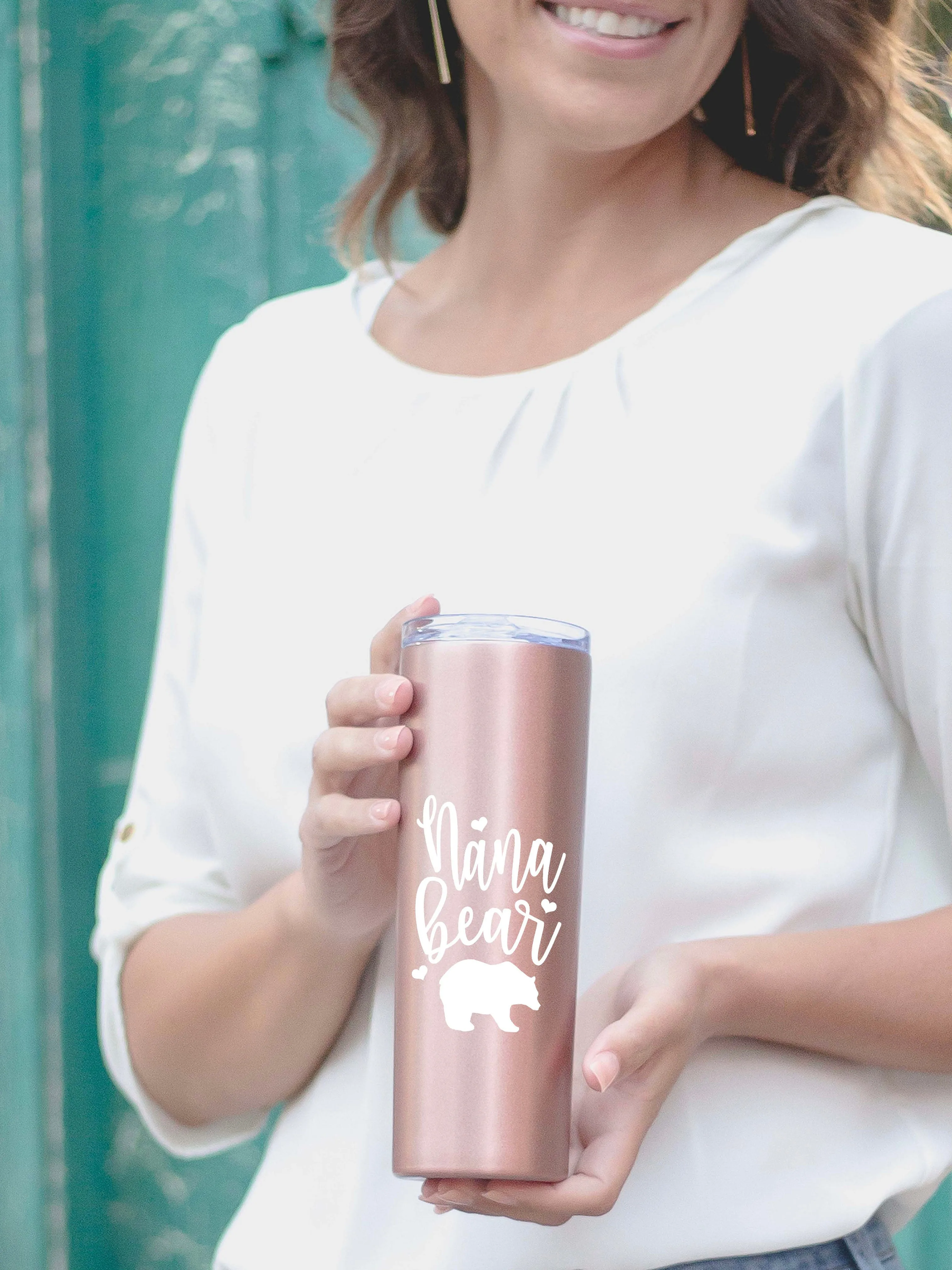 Nana Bear 20 oz Rose Gold Skinny Tumbler for Grandmothers