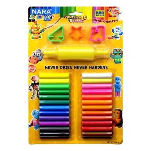 Nara Modeling Clay 24 Assorted Colors 300 g   3 Mini Molds   1 Roller