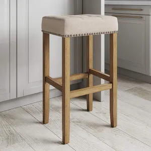 Nathan James 21413 Hylie Nailhead Wood Pub-Height Kitchen Counter Bar Stool 29", Natural Flax/Light Brown
