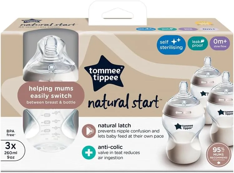 Natural Start Anti-Colic Baby Bottle x3, 260 ml, 0  months