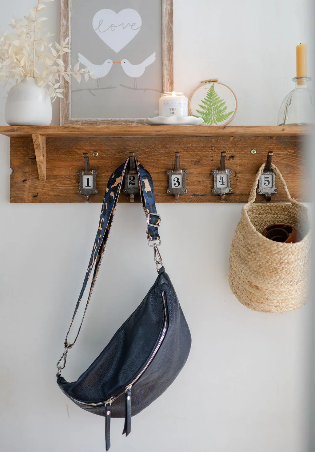 Navy Blue Leather Large Waist Bag (silver hardware)