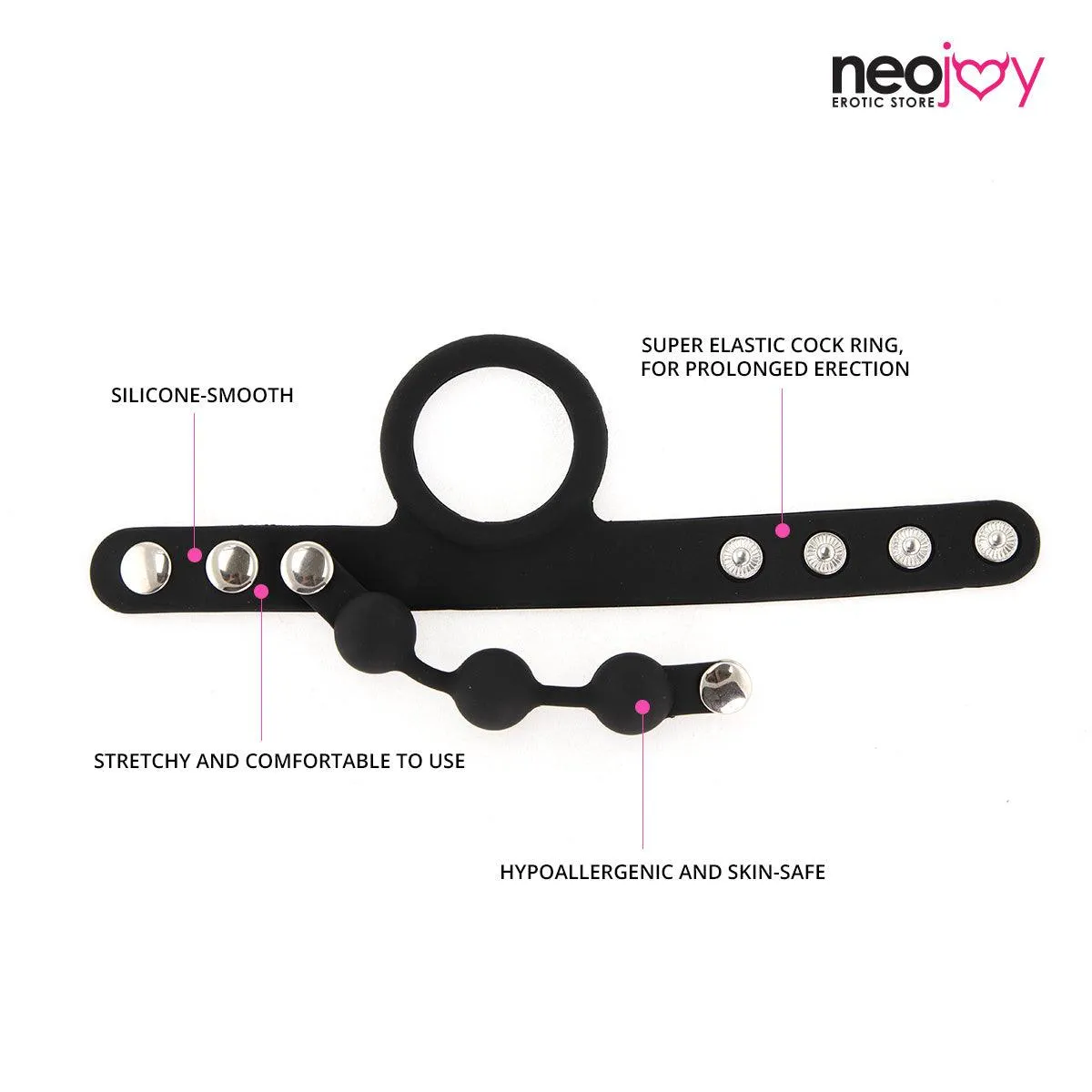 Neojoy Bondage Beaded Adjustable Cock Ring to enjoy a longer play time - Small