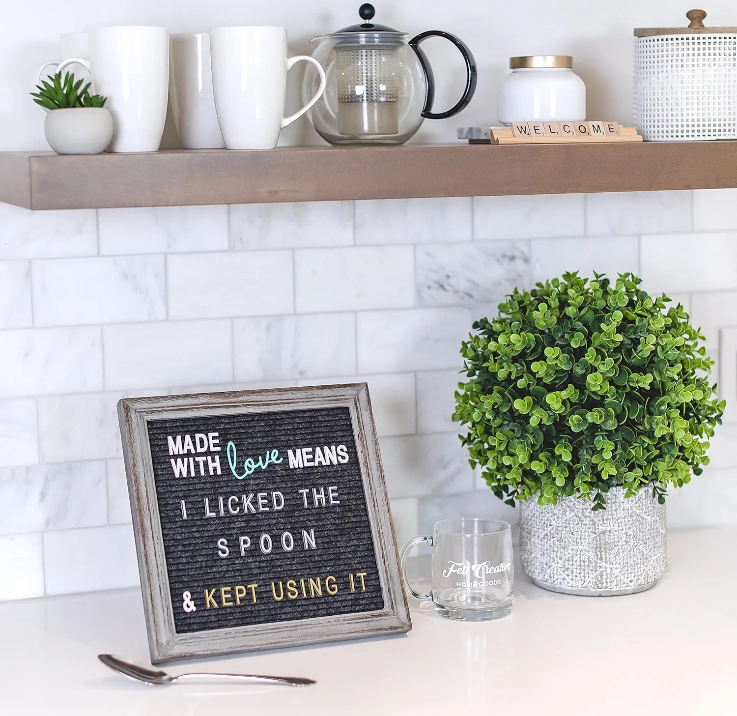New 10x10 Wood Frame Changeable Letter Board Sign with Stand - Word Board with Letters Changeable - Announcement Board for New Baby, One Month Baby Sign with Letters to Change over 700 Felt Board Letters