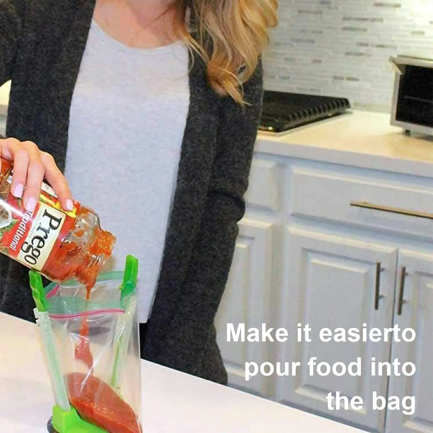 New 6 Pack Baggy Racks, Sandwich Bag Holder with Adjustable Hands Free Clips for Food Prep Bag, Prevents Food Spills or Kitchen Mess (6Pack)