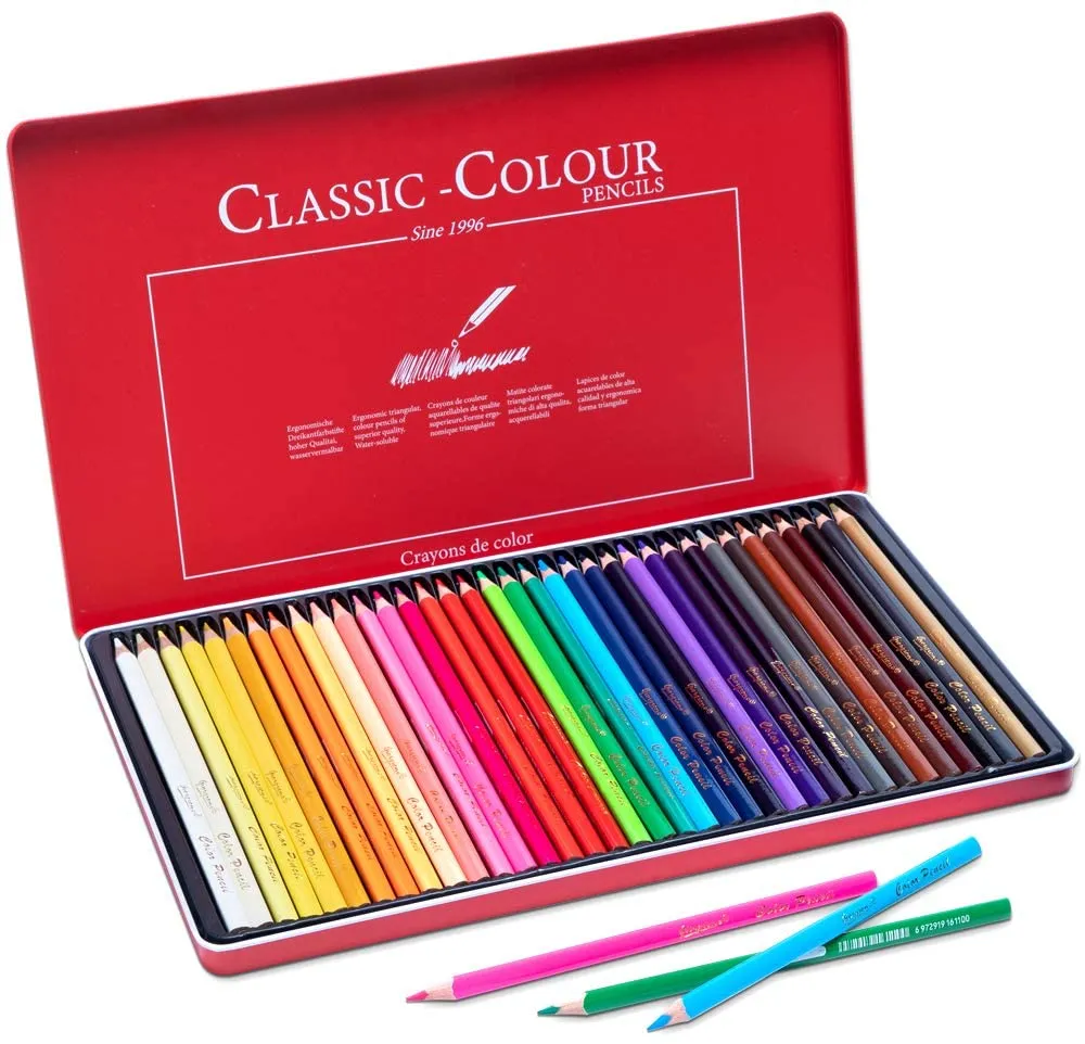 New AenArt Coloured Pencils, Set of 36 Colours, Oil Based Classic Coloured Pencils Set for Drawing Art, Colouring Books, Sketching & Shading, includes tin case!