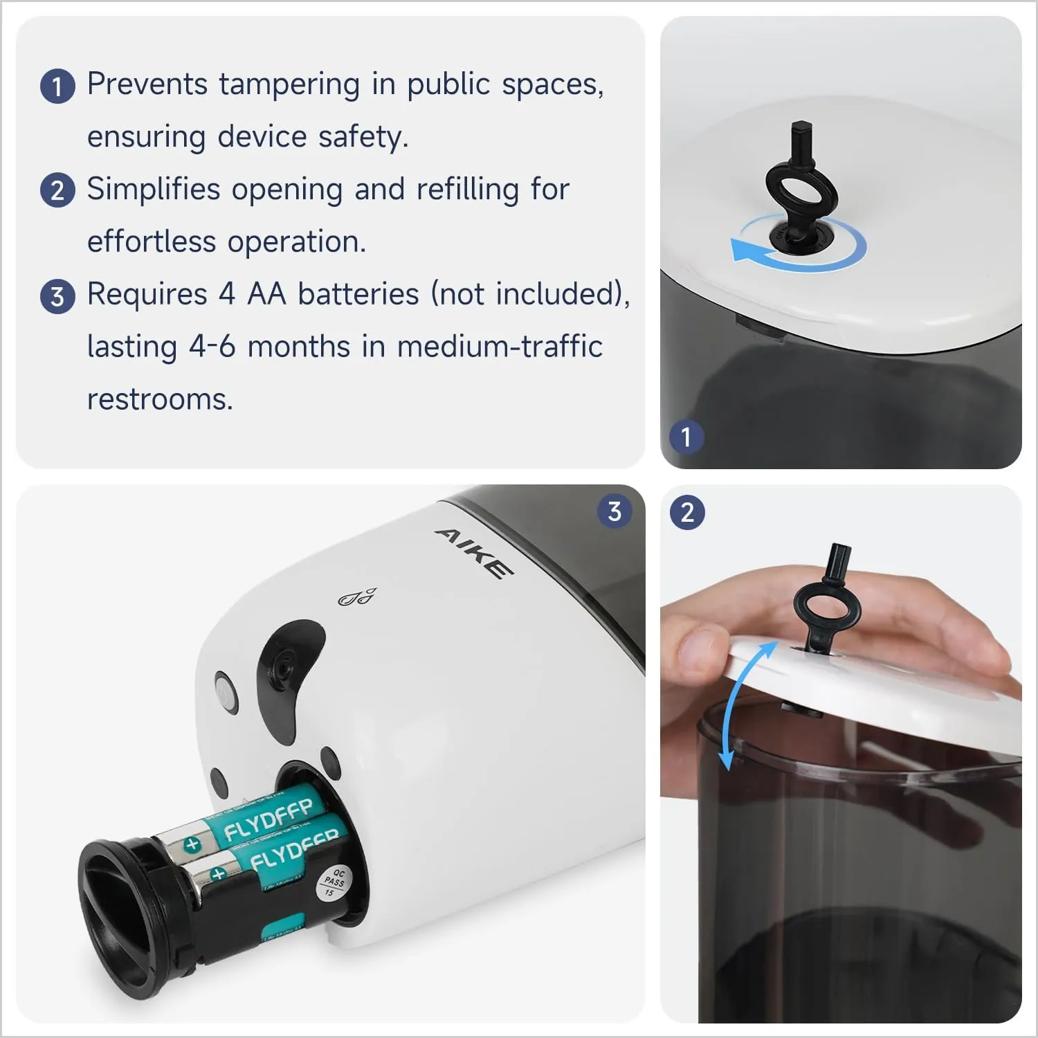 NEW AIKE Wall Mount Automatic Soap Dispenser for Liquid Soap Battery Operated White, Model AK1216