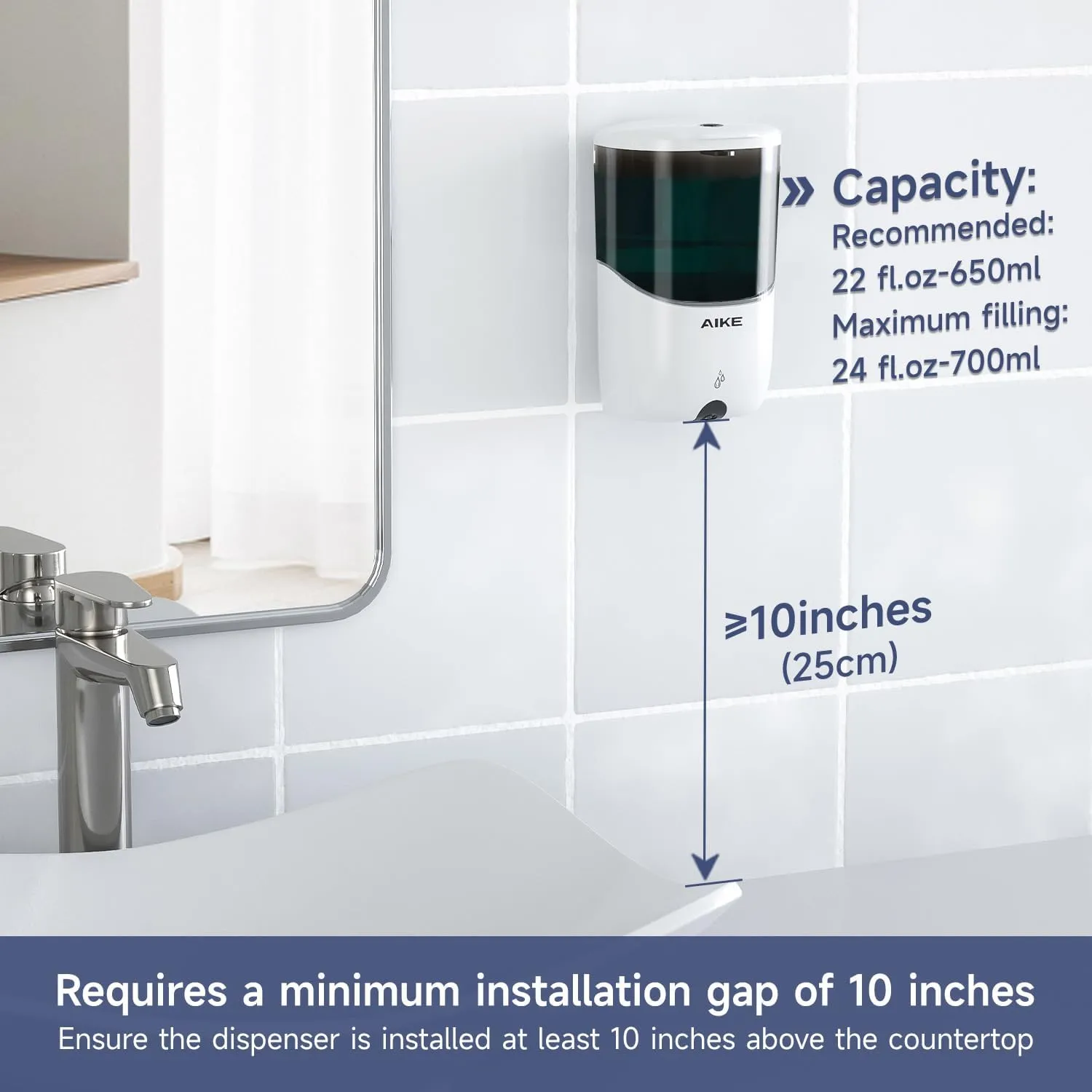 NEW AIKE Wall Mount Automatic Soap Dispenser for Liquid Soap Battery Operated White, Model AK1216