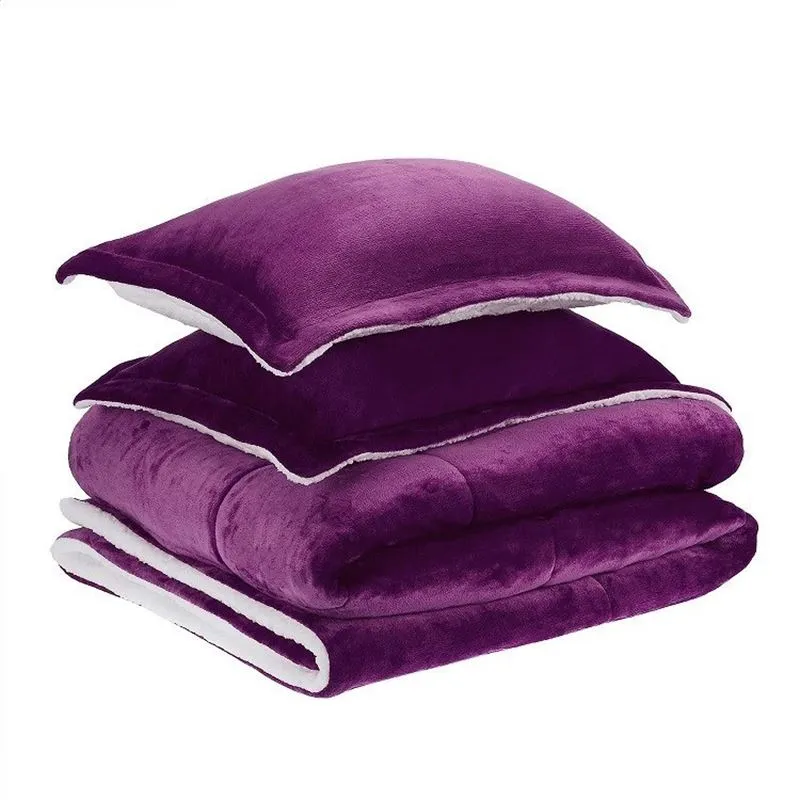 New Amazon Basics Ultra-Soft Micromink Sherpa 3-Piece Comforter Bed Set, Plum, Fits Full/Double/Queen!