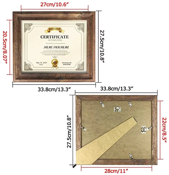 New Artsay 8.5x11 Certificate Document Frame Rustic Distressed Picture Frames 8.5 x 11 Set, Wall Hanging and Tabletop, 2 Pack, Brown