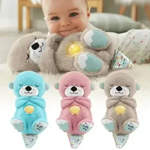 New Baby Breath Baby Bear Soothes Otter Plush Toy Doll Toy Child Soothing Music Sleep Companion Sound And Light Doll Toy Gifts, Brown